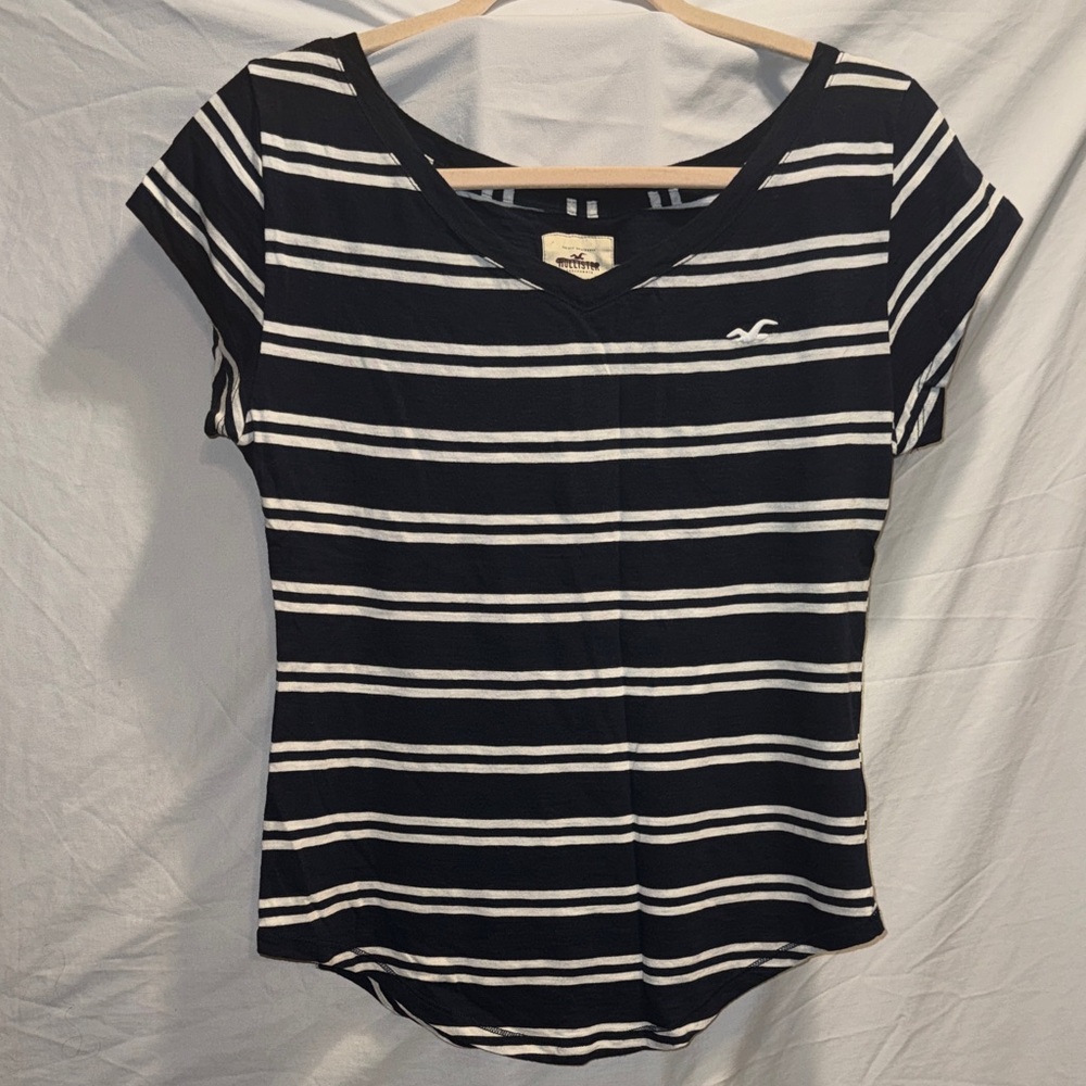 Hollister Black and White Striped Tee